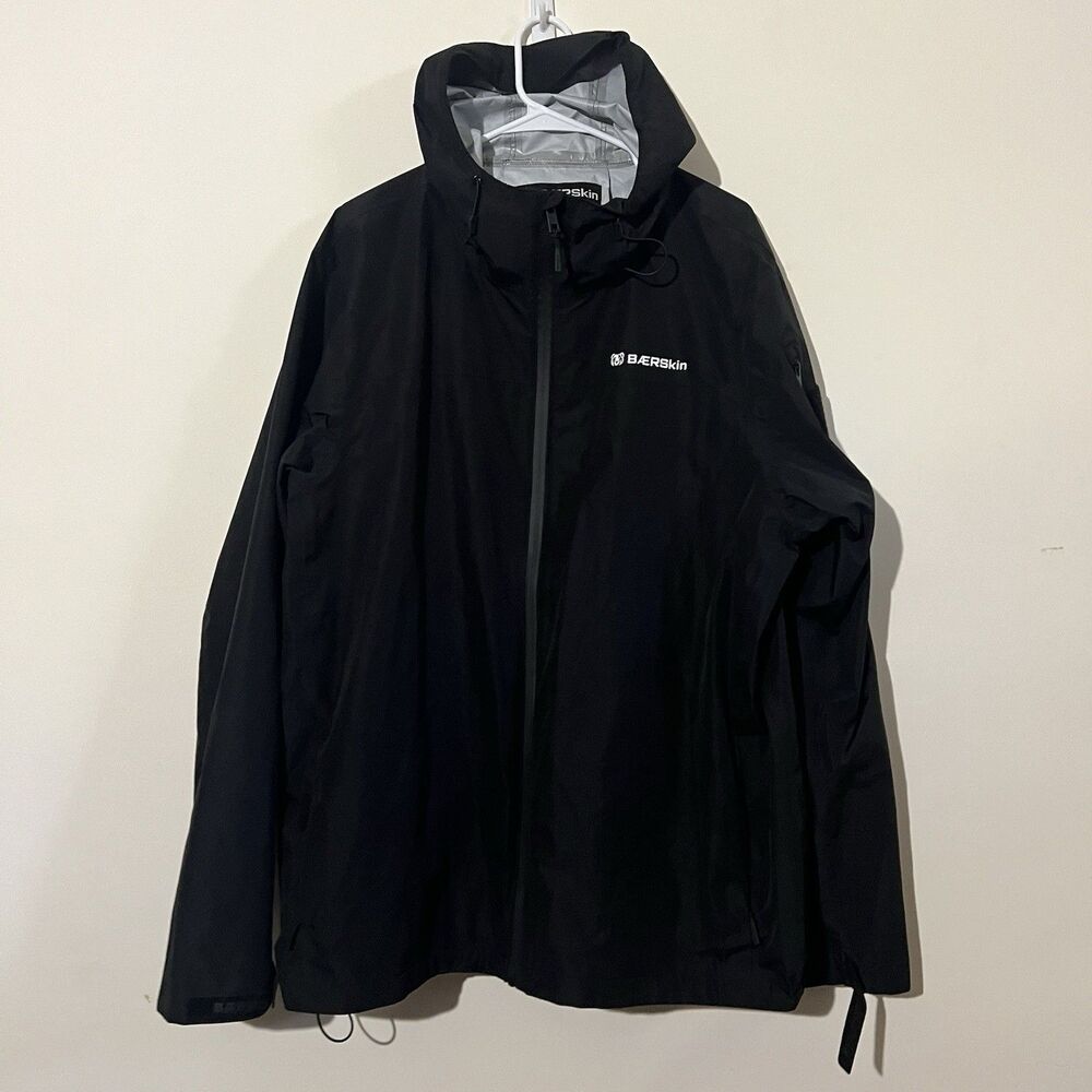 Baerskin Rain Jacket Mens XL Black Full Zip Tactical Waterproof Hooded Logo